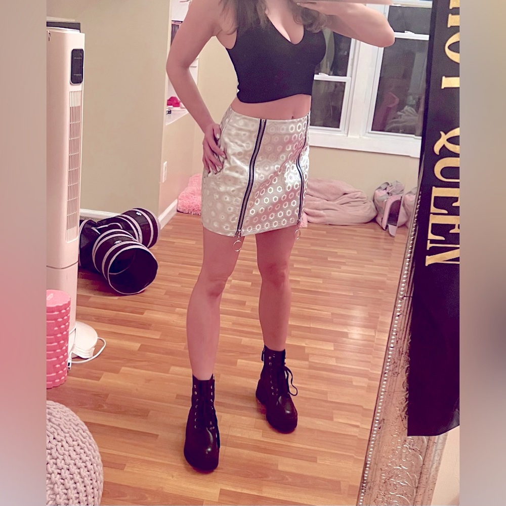 NWT Club Exx Silver Holographic Dollskill Skirt